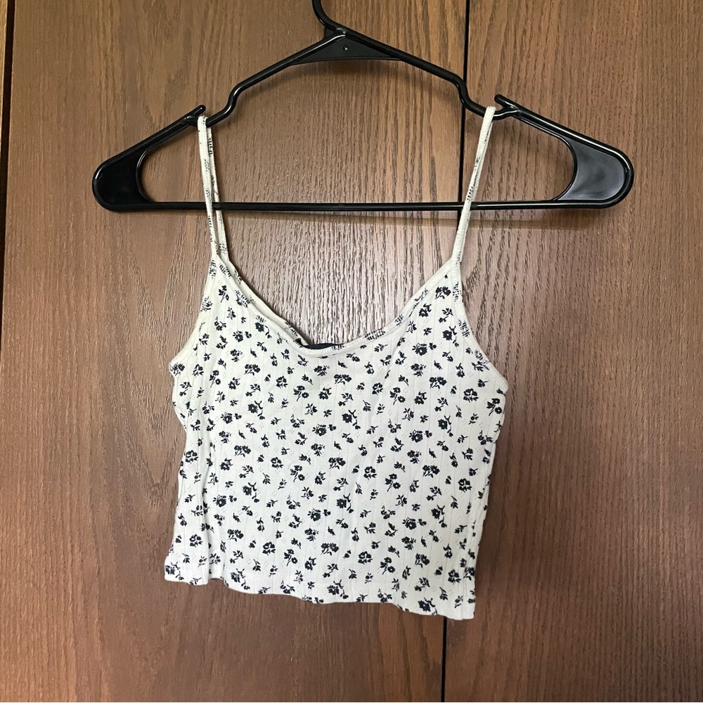 Brandy Melville White Black Floral Crop Camisole